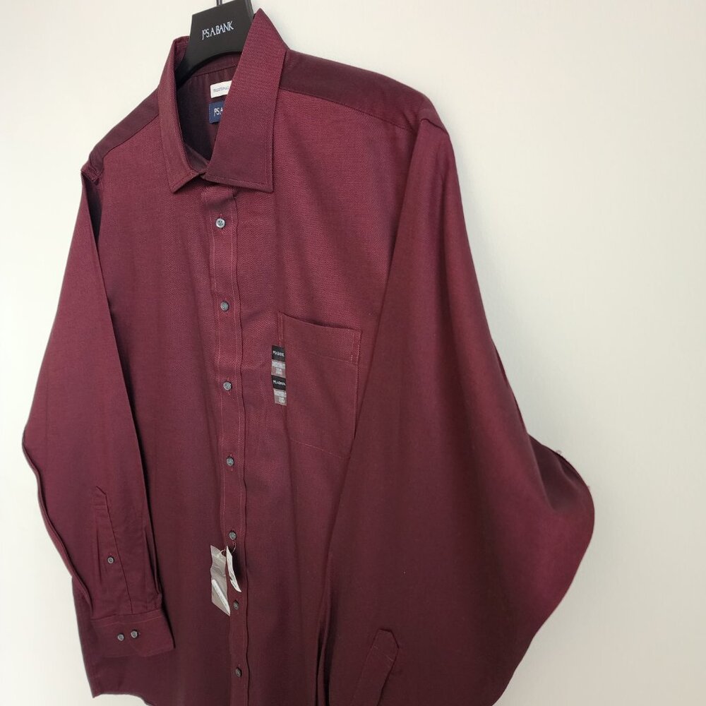 18.5 36/37 Red Wine Dress Shirt Traditional Fit Dark Jos A Bank New Solid Mens - Picture 15 of 16